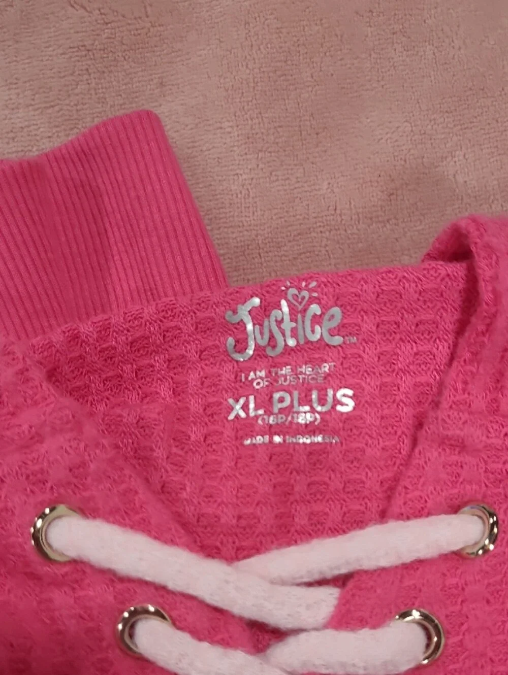Justice Pink Sequin Logo Waffle-Knit Hoodie Sweater